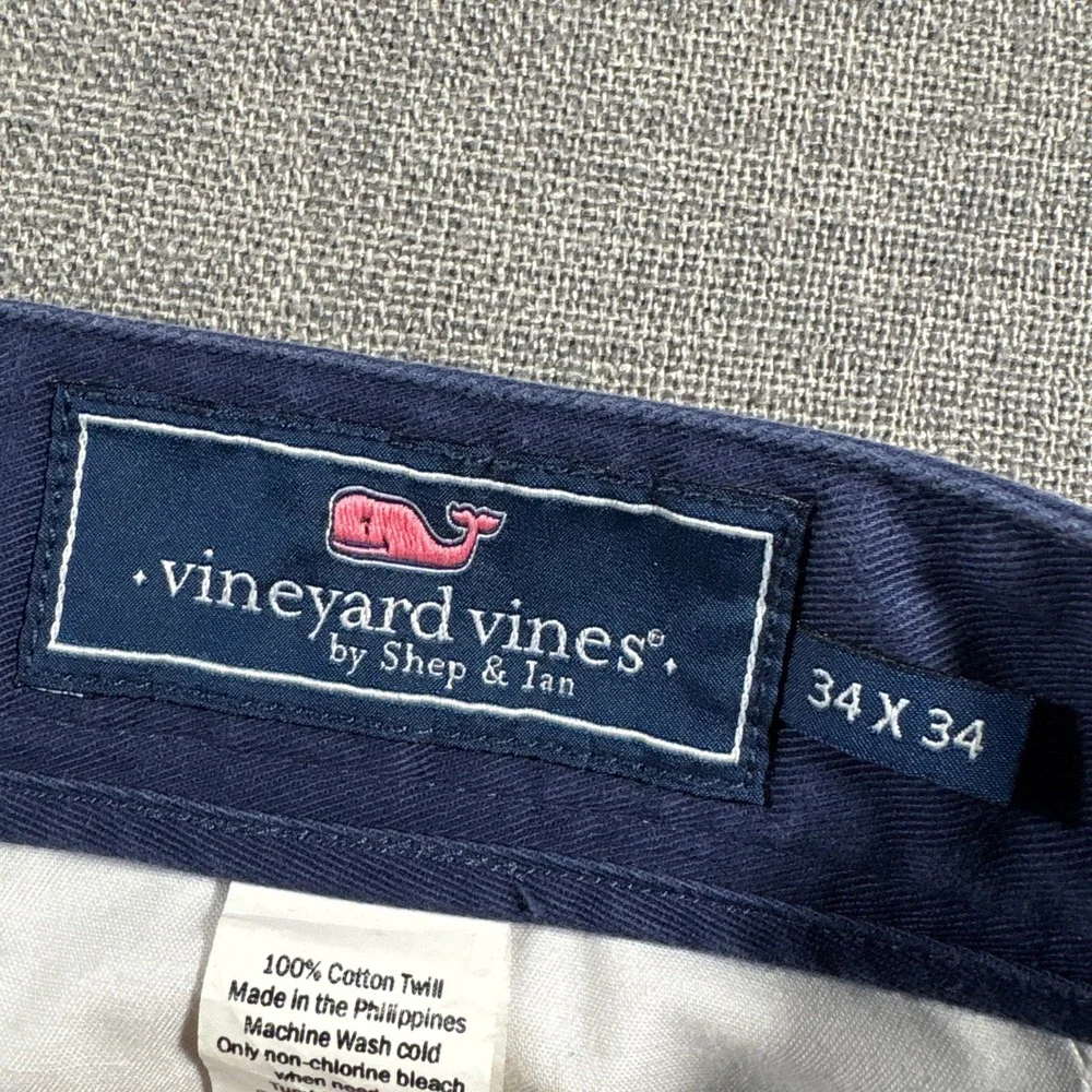 Vineyard Vines Chino Pants Mens 34x34 Navy Blue Cotton Twill 1P0131 Flat Front